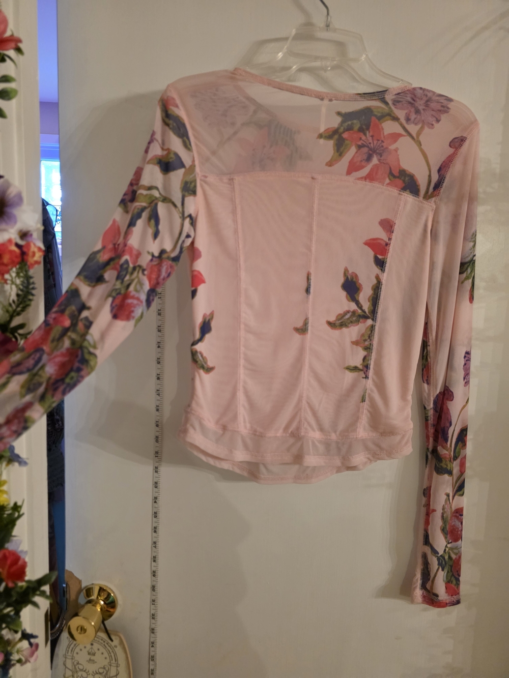 Free People Soft Pink Floral Mesh Long Sleeve Top - Picture 7 of 9